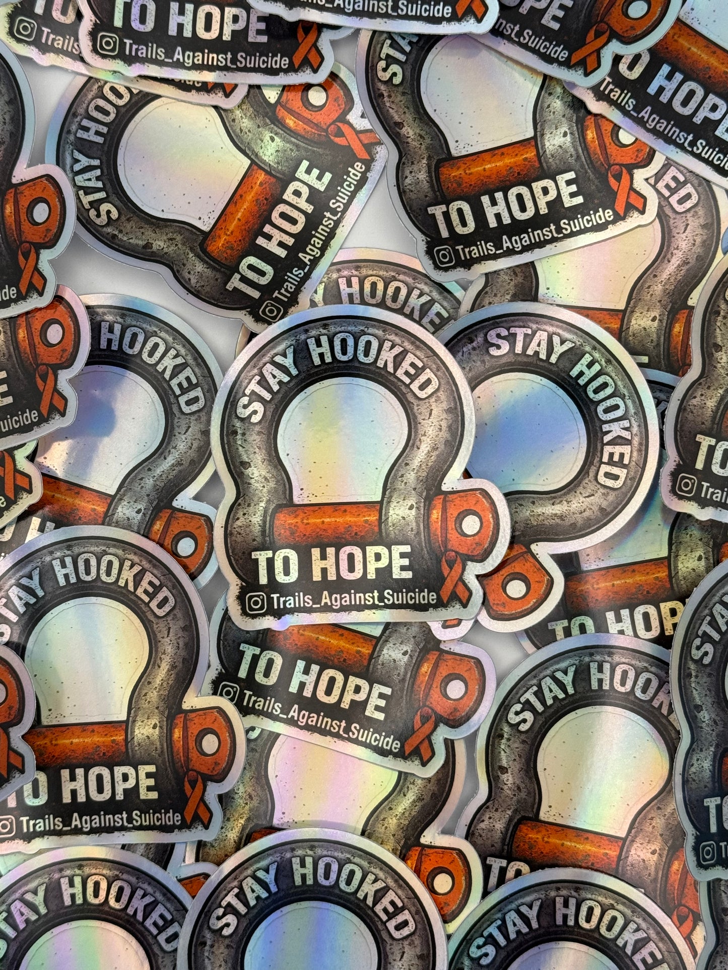 Holographic "Stay Hooked To Hope" Sticker.