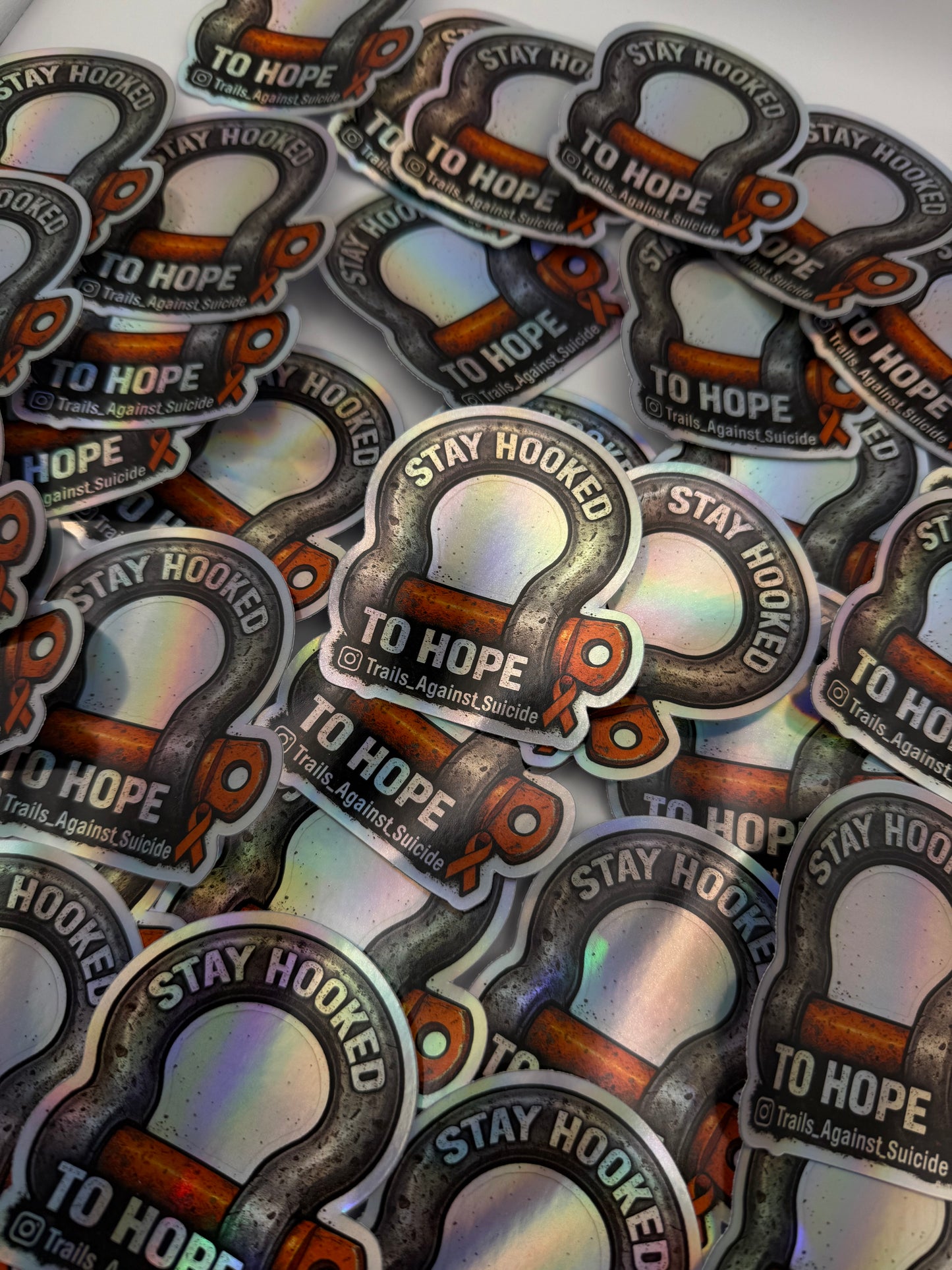 Holographic "Stay Hooked To Hope" Sticker.