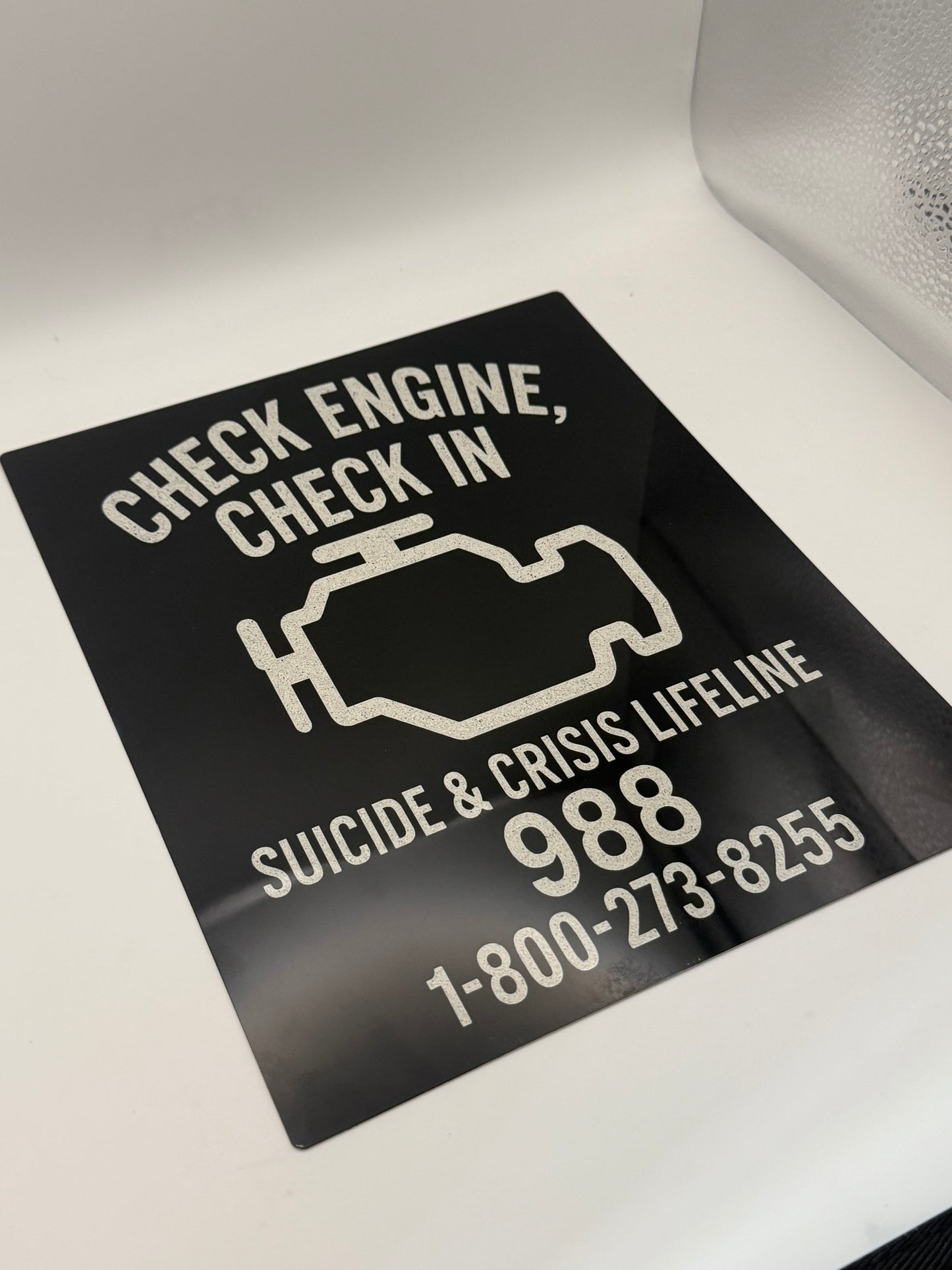 "Check Engine, Check In" Metal Sign