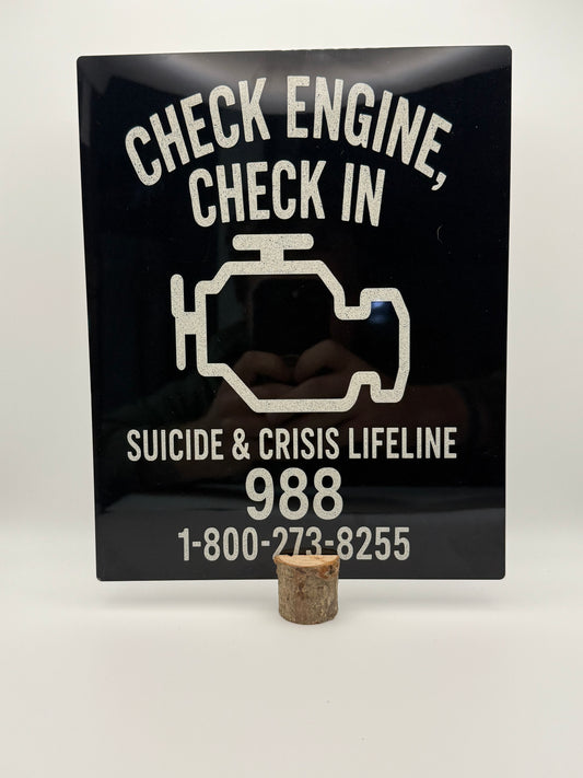 "Check Engine, Check In" Metal Sign