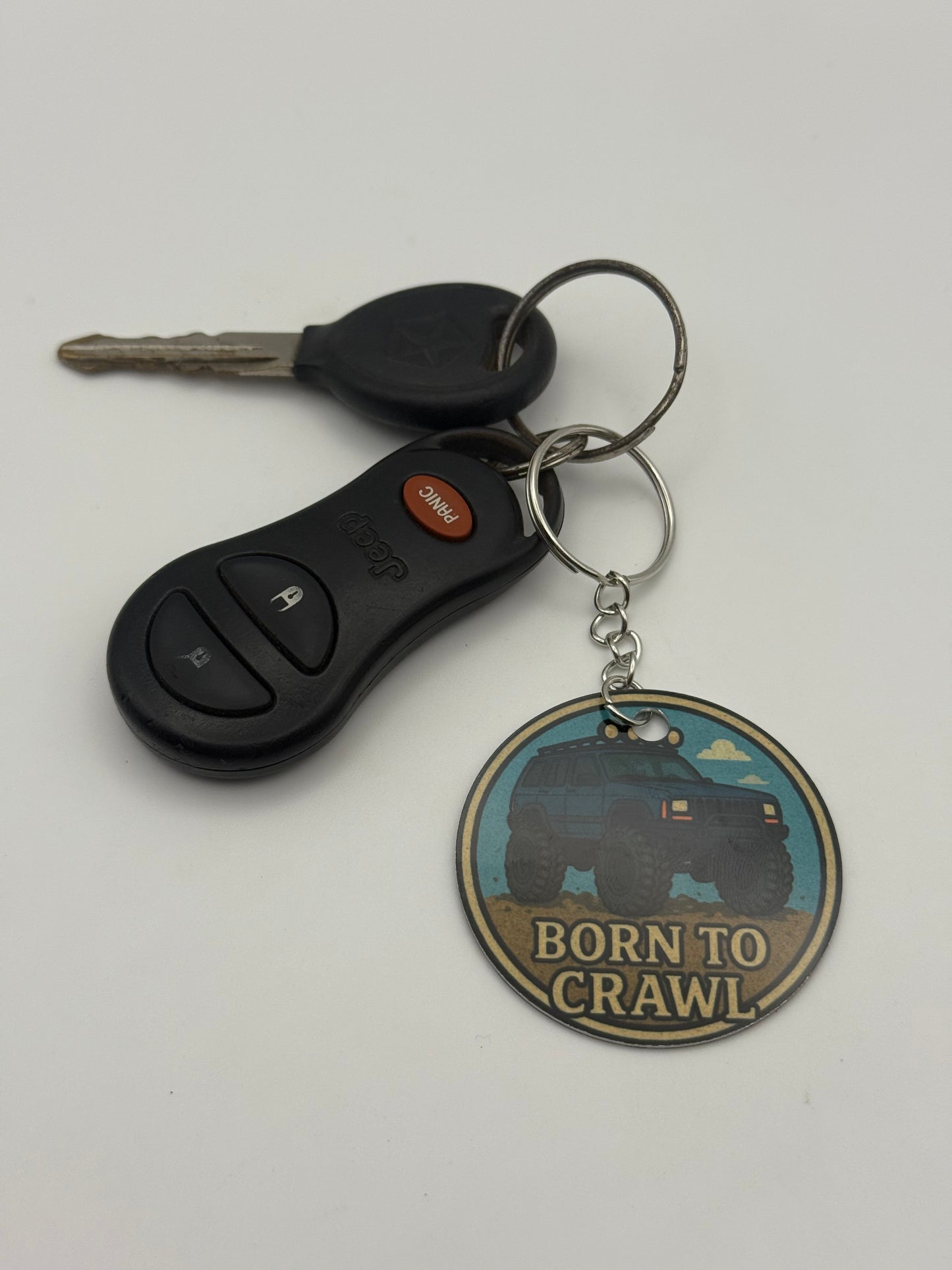 "XJ Born To Crawl" Keychain.